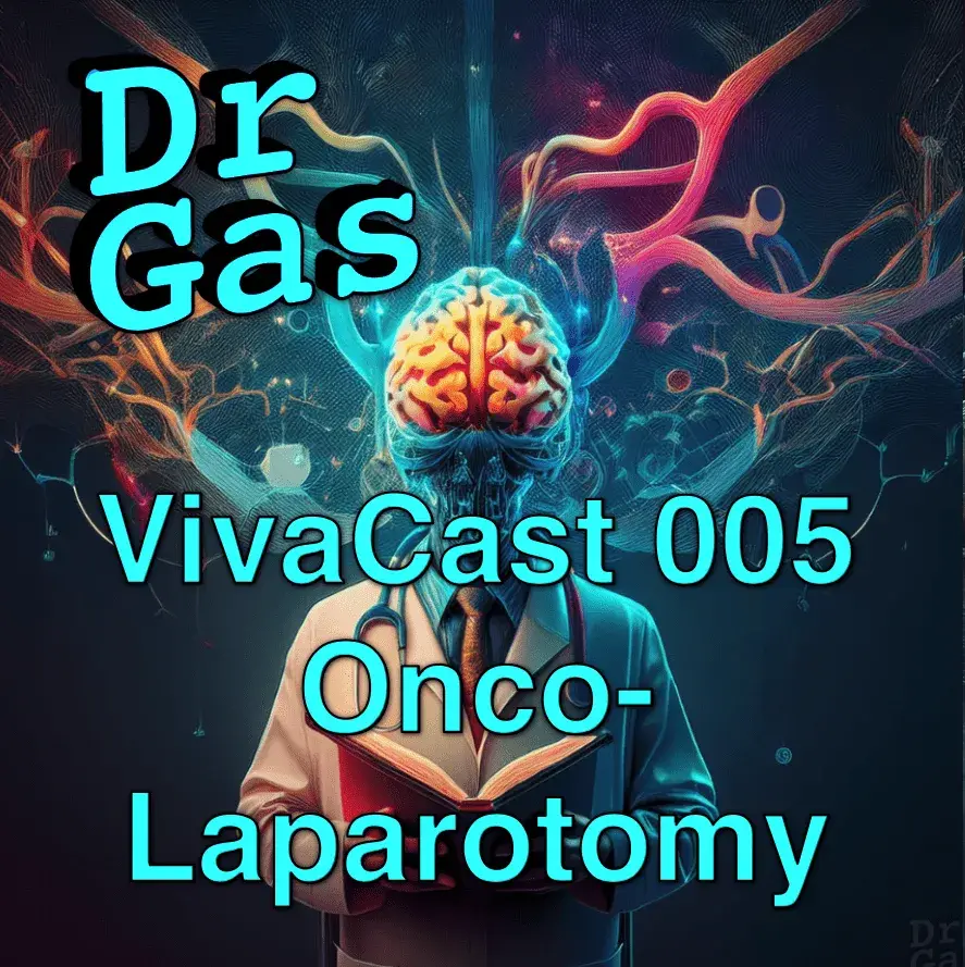 Podcast cover art for FRCA clinical viva station on emergency laparotomy and bowel perforation