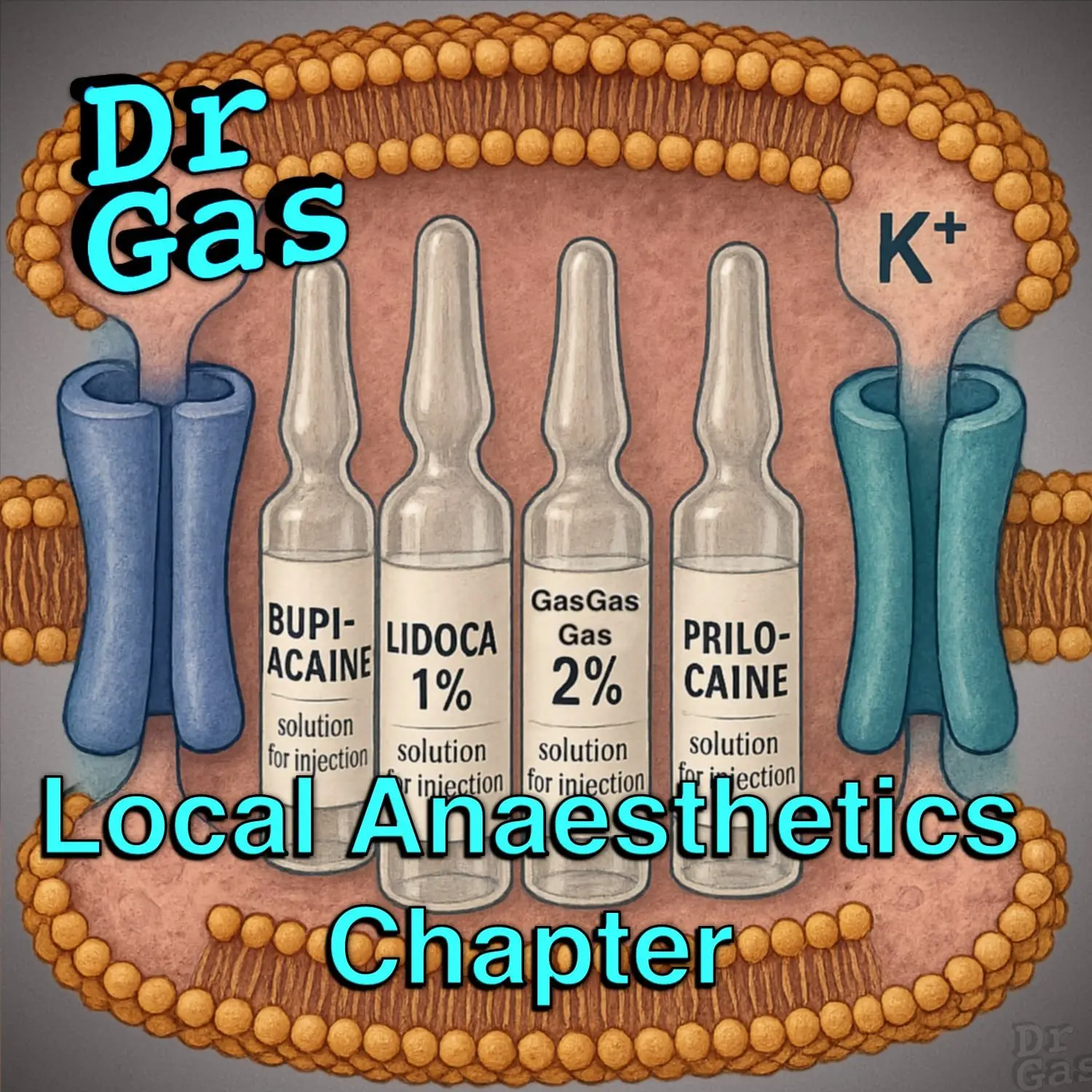 Diagram of voltage-gated sodium channel blockade illustrating local anaesthetic mechanism of action