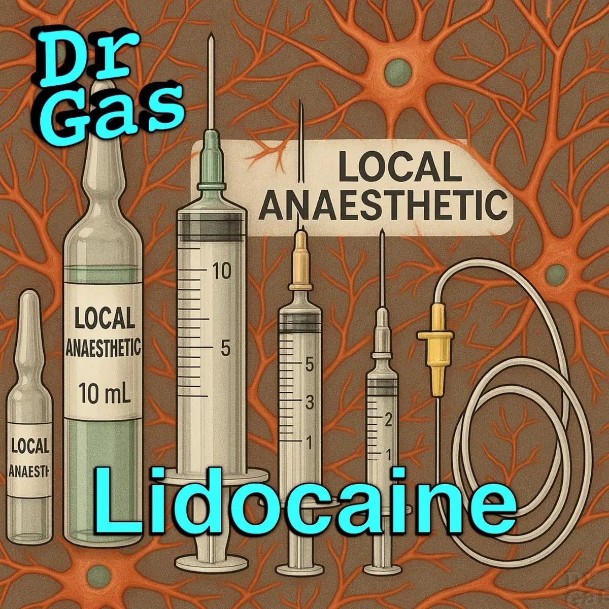 Lidocaine episode artwork — amide local anaesthetic structure for FRCA exam revision