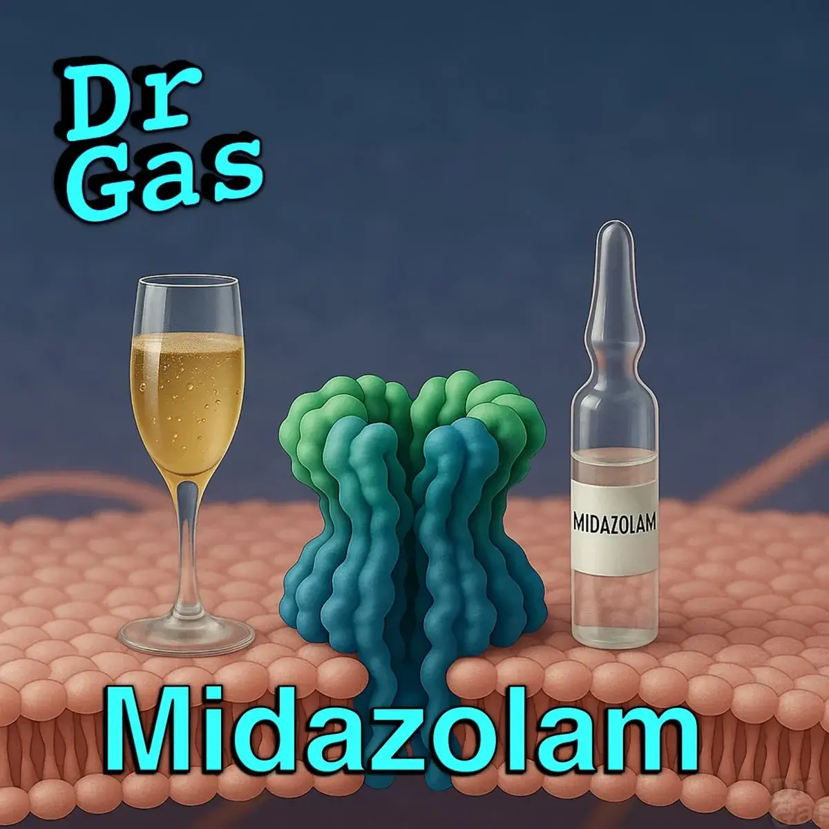 Diagram showing midazolam's allosteric binding site on the GABA-A receptor chloride channel